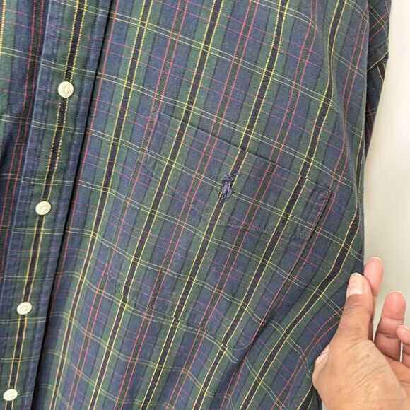 Vtg 90s Ralph Lauren Shirt Mens XXL Big Shirt Green Plaid LS Button Down Preppy - Picture 6 of 11